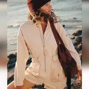 Free People romper Movement XS NEW Mountain Blazin' Shortsie pale pink zip up